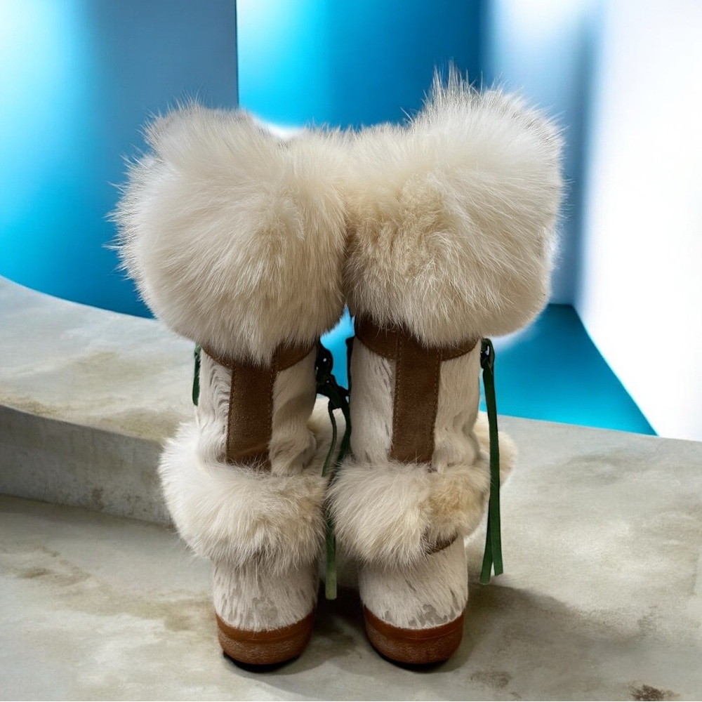 NWT Dalbello Diavolezza White Fur Boots Calf Hair & Real Fox Size 6.5 - Picture 2 of 7